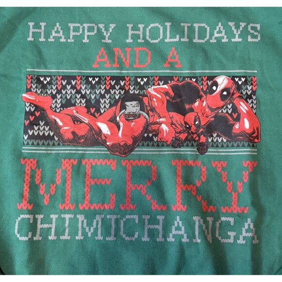 Marvel Deadpool Merry Chimichanga Holiday Sweatshirt Green XXL Mens - Picture 2 of 5